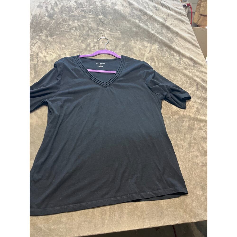 Talbots Women's XL V-Neck Black Short‎ Sleeve Stretchy T-Shirt